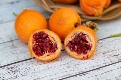 Close-up of fruits on table