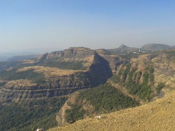 Scenic view of mountains against clear sky