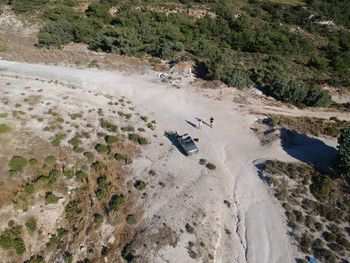 High angle view of cars on road