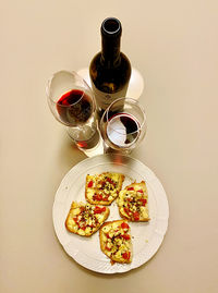 High angle view of tea served on table