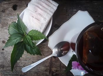 High angle view of food on table