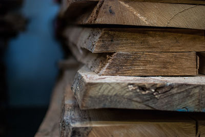 Close-up of stacked planks