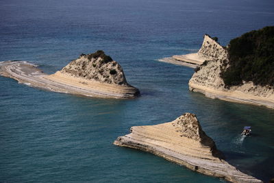 High angle view of rocks on beach