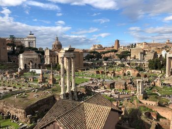 Ruins in roman forum against sky