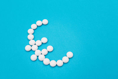 High angle view of blue balls on table