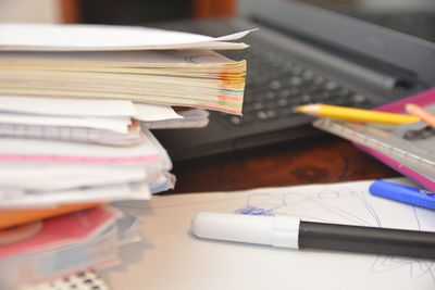 Close-up of books on table