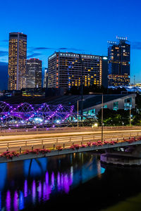 Reflection of illuminated buildings in water