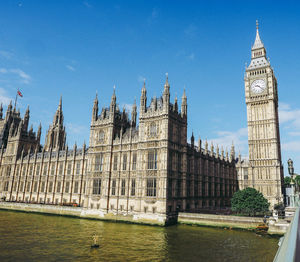 Panoramic view of buildings and river against sky in city