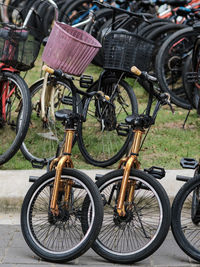 Bicycles parked on street