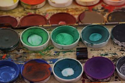 Close-up of dry watercolor paints