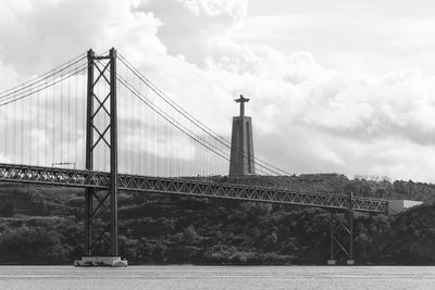 April 25th bridge over tagus river by christ the king monument against sky