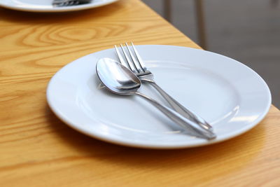 High angle view of tea in plate on table