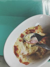 Close-up of food in plate on table