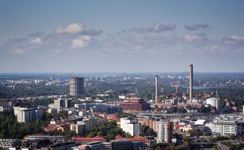 High angle view of cityscape against sky