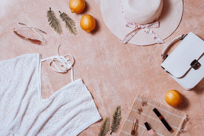 High angle view of fruits on table