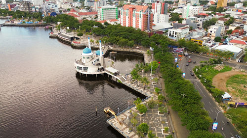 High angle view of buildings in city