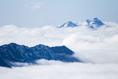 Scenic view of snowcapped mountains against sky