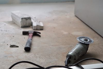 High angle view of tools on table