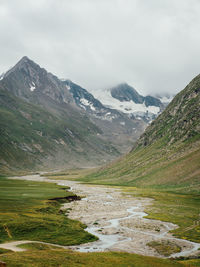 Scenic view of lake with mountains in background