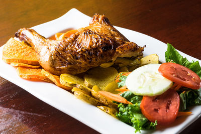 High angle view of meal served in plate