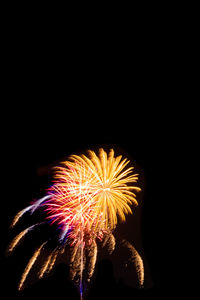 Low angle view of firework display against sky at night