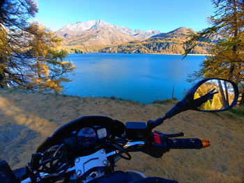 View of lake against mountain range