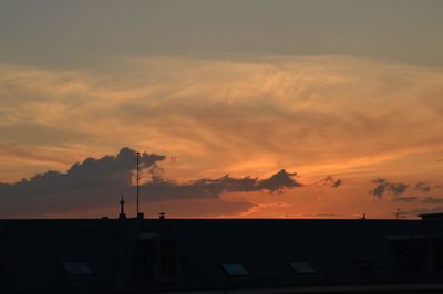 Low angle view of silhouette buildings against sky during sunset