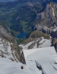 High angle view of snowcapped mountains