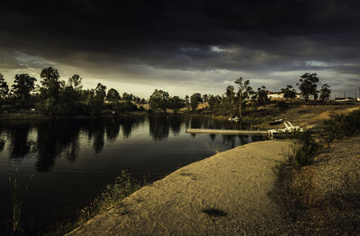 Scenic view of lake against sky at sunset