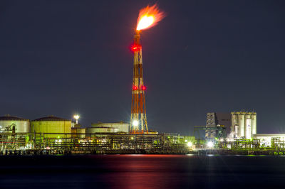 Night view of factories along the canal