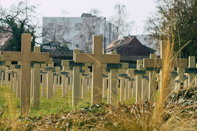 View of cemetery against trees