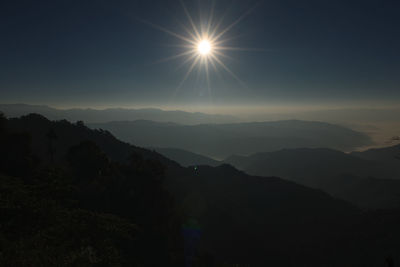 Scenic view of silhouette mountains against sky at sunset