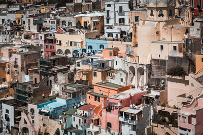 High angle view of buildings in city