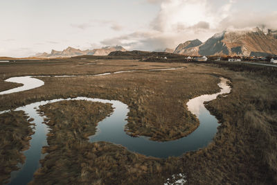 Meanders at the mouth of a river in the lofoten islands
