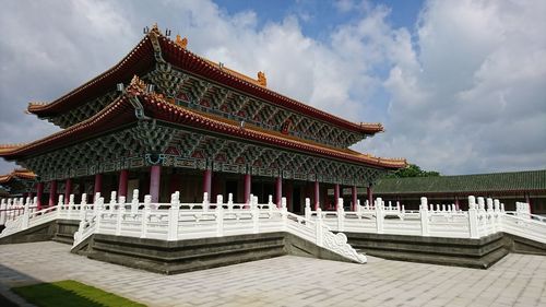 Low angle view of temple building against cloudy sky