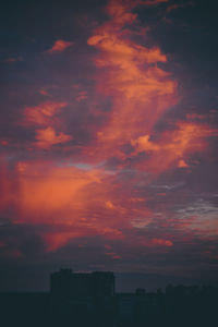 Silhouette cityscape against sky during sunset