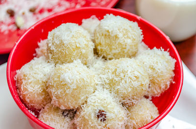 High angle view of dessert in bowl