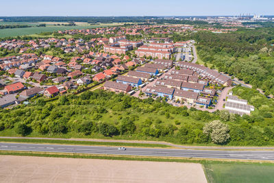 Aerial view of a suburb on the outskirts of wolfsburg in germany