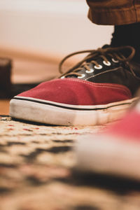 Low section of person wearing canvas shoes