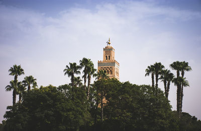 Low angle view of koutoubia mosque against sky