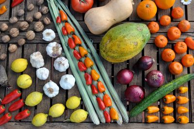 High angle view of food for sale at market