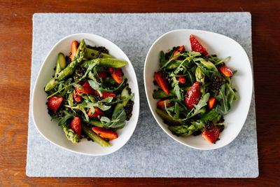 Directly above shot of salad served on table