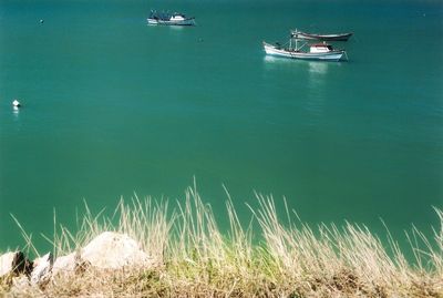 High angle view of boats in sea