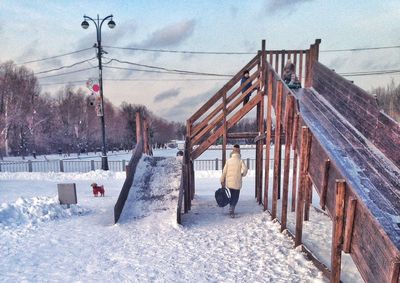 View of playground in winter