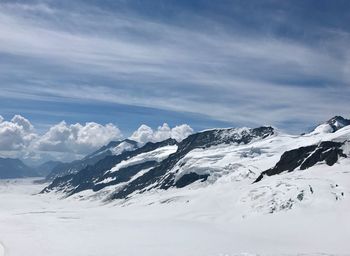 Scenic view of snowcapped mountains against sky