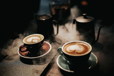 High angle view of coffee on table