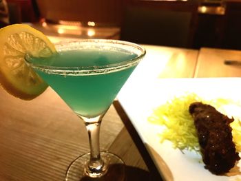 Close-up of drink served on table