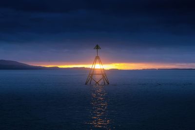Silhouette sailboat on sea against sky during sunset