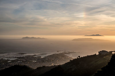 Scenic view of sea against sky at sunset