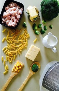 High angle view of food on table